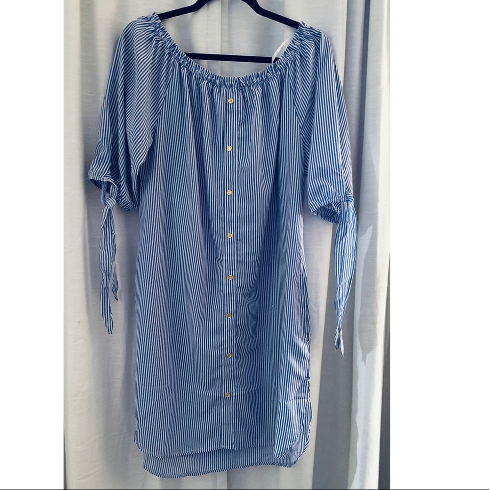 Button Down Off The Shoulder Dress
